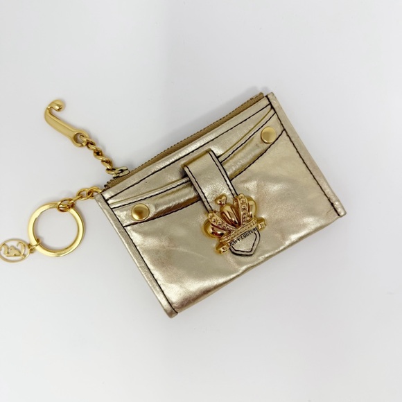 Juicy Couture Gold Metallic Crown Keychain Wallet Card Holder - Picture 1 of 16